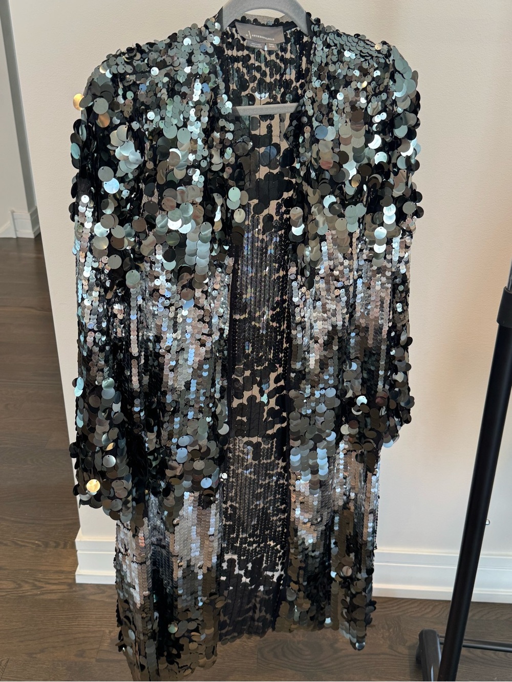 Anthropologie Black and Silver Sequined Long Jacket